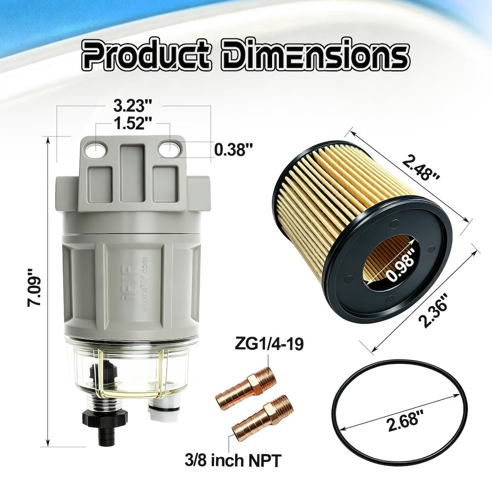 R12H Marine Fuel Water Separator Complete Combo - R12T Upgrade | 15 GPH 10 Micron | Replaces S3240 120AT