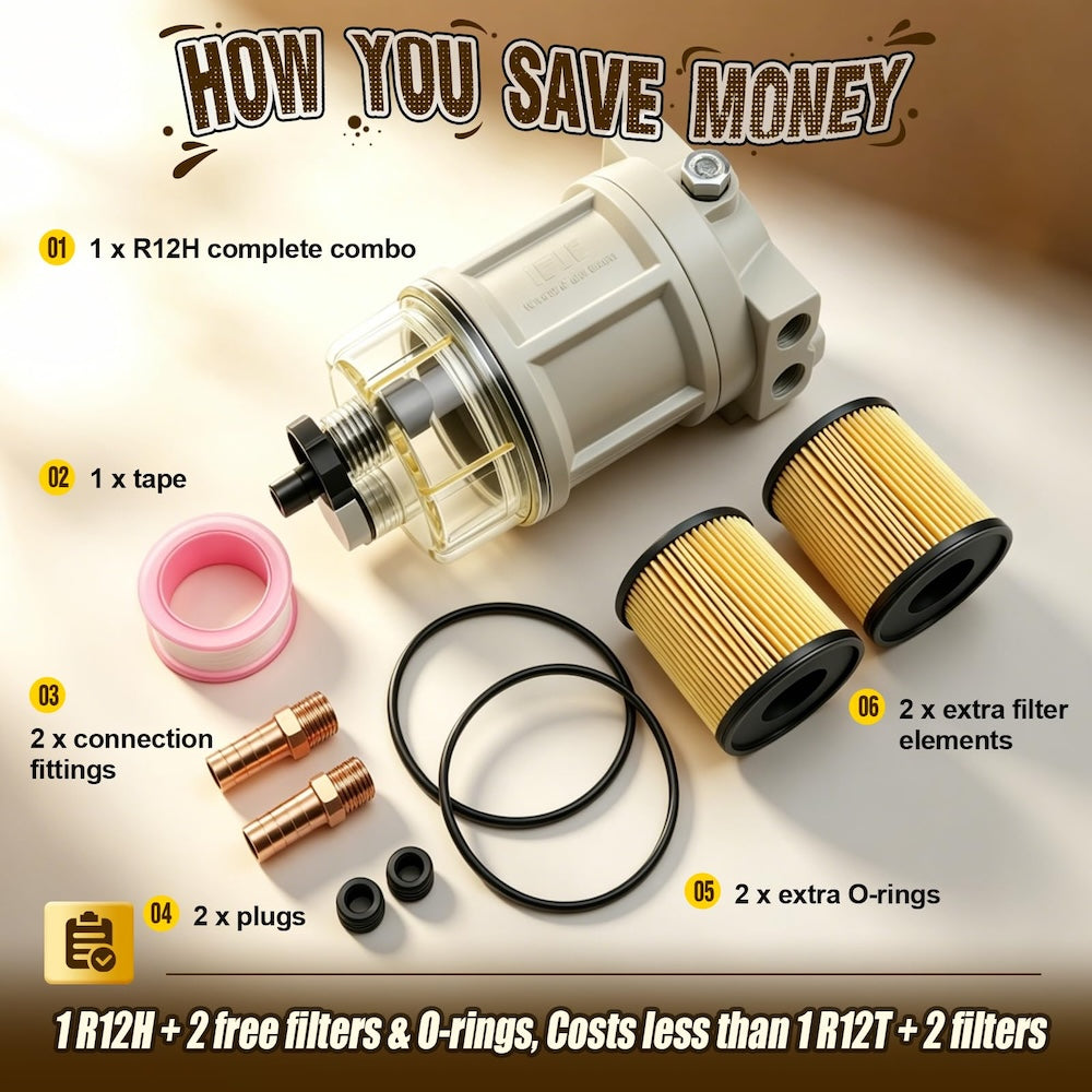 R12H Marine Fuel Water Separator Complete Combo - R12T Upgrade | 15 GPH 10 Micron | Replaces S3240 120AT