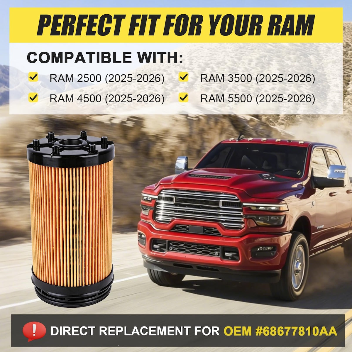 68677810AA Oil Filter side view — RF32410LPNP phenolic resin impregnated filter media, 211g/m² basis weight, 0.85mm thickness, 483kPa cured burst strength
