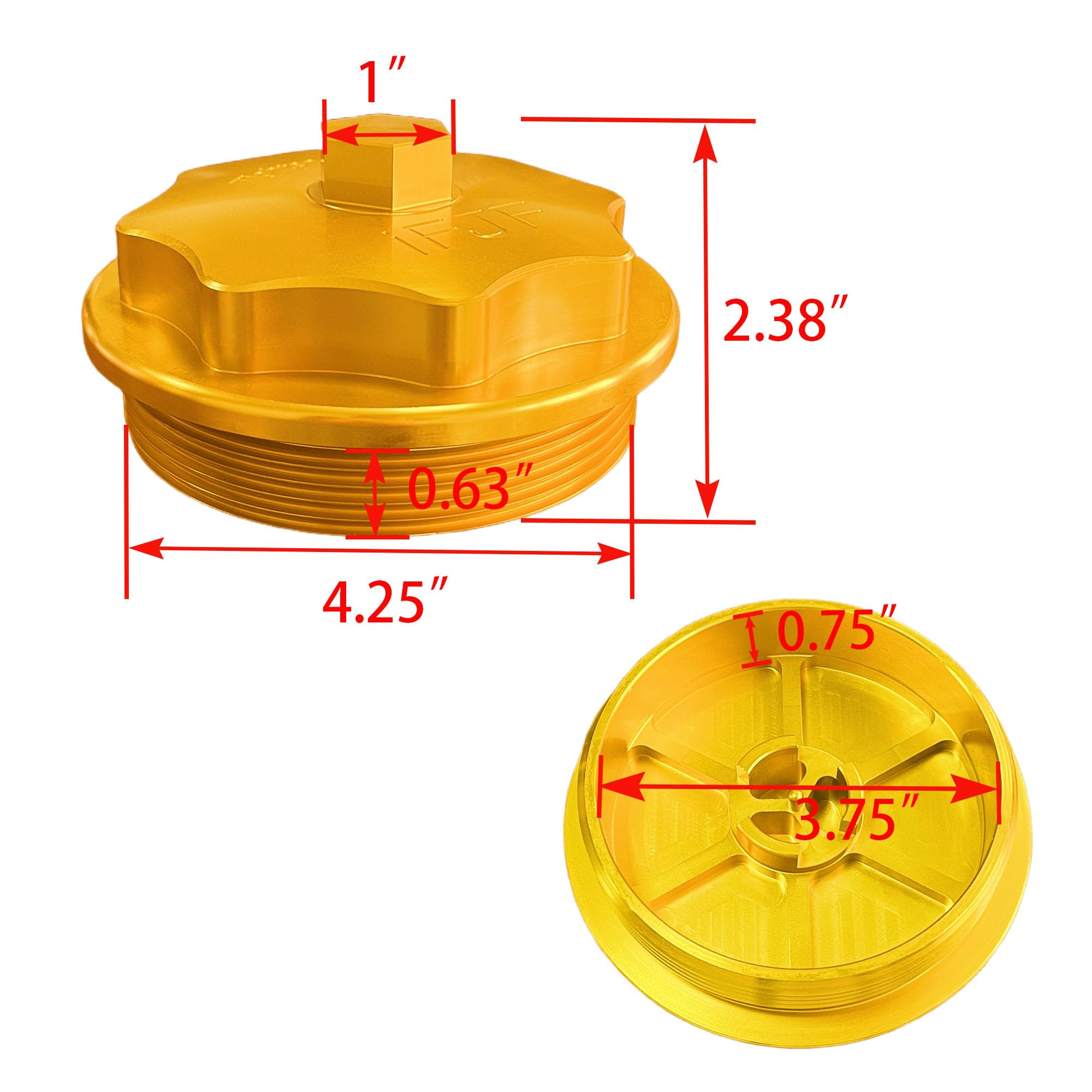 iFJF Gold F81Z9G270BA Fuel Filter Billet Aluminum Cap for Powerstroke 7.3L V8 1999-2003 F250-F550 Super Duty 2000-2003 Excursion
