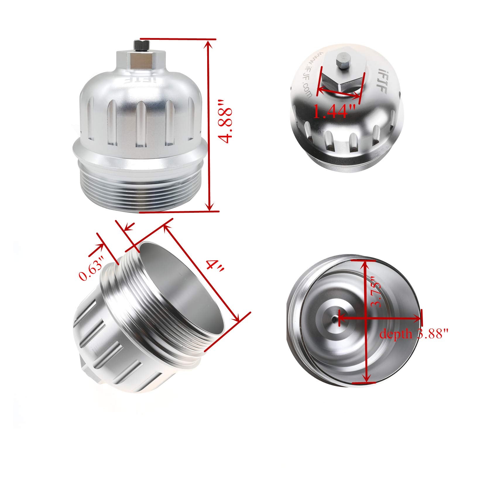 iFJF 134001 Silver Fuel Filter Billet Aluminum Housing Cap for 2017-2024 GM Duramax 6.6L L5P Chevy Silverado/GMC Sierra 2500HD 3500HD