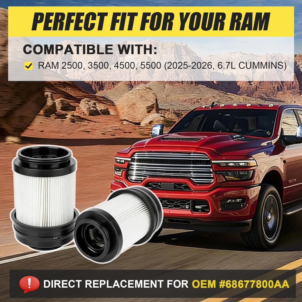 2025-2026 Ram 2500 3500 4500 5500 6.7L Cummins Fuel Filter Water Separator — Replaces 68677800AA