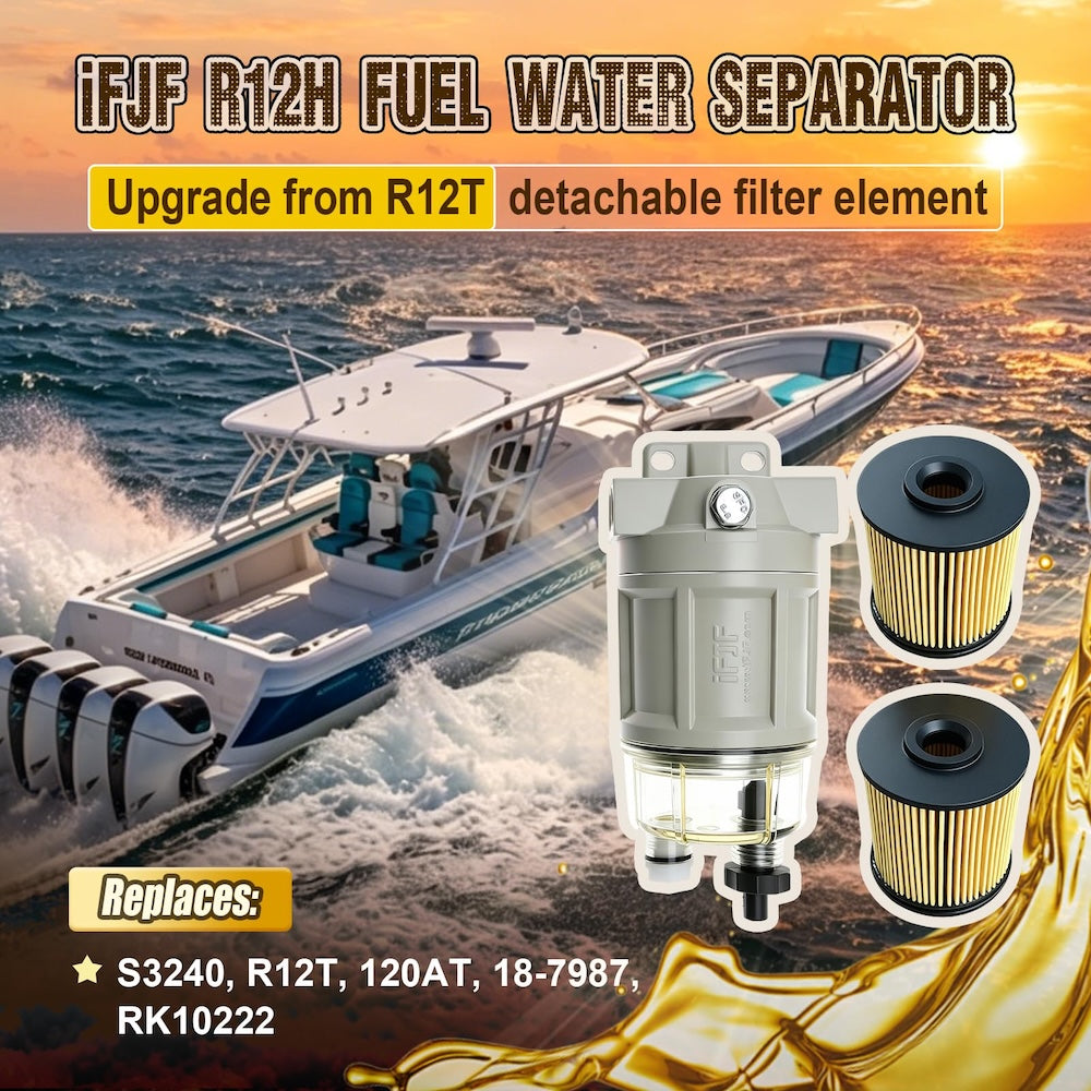 R12H Marine Fuel Water Separator Complete Combo - R12T Upgrade | 15 GPH 10 Micron | Replaces S3240 120AT
