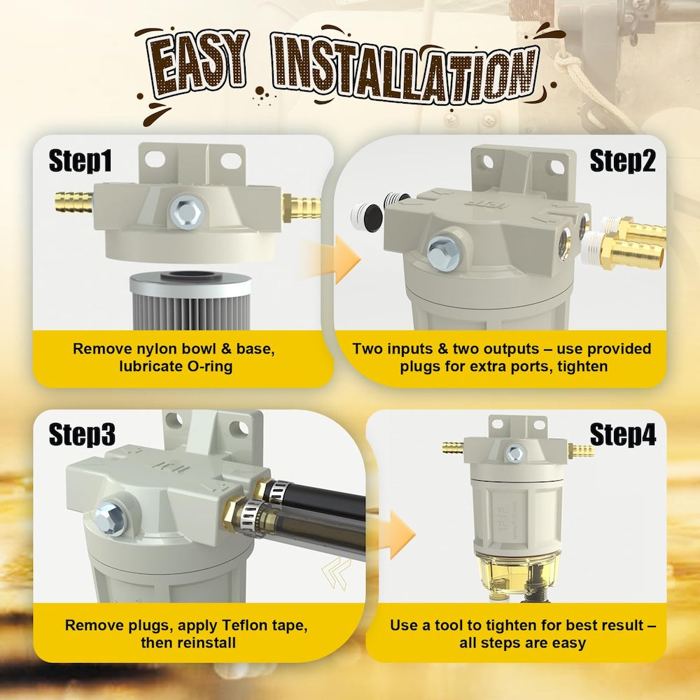 R12H Marine Fuel Water Separator Complete Combo - R12T Upgrade | 15 GPH 10 Micron | Replaces S3240 120AT