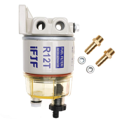 iFJF R12T Fuel Filter/Water Separator 120AT NPT ZG1/4-19 Automotive Parts Complete Combo Filter fit Diesel Engine(Include Four Fittings)
