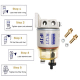 iFJF R12T Fuel Filter/Water Separator 120AT NPT ZG1/4-19 Automotive Parts Complete Combo Filter fit Diesel Engine(Include Four Fittings)